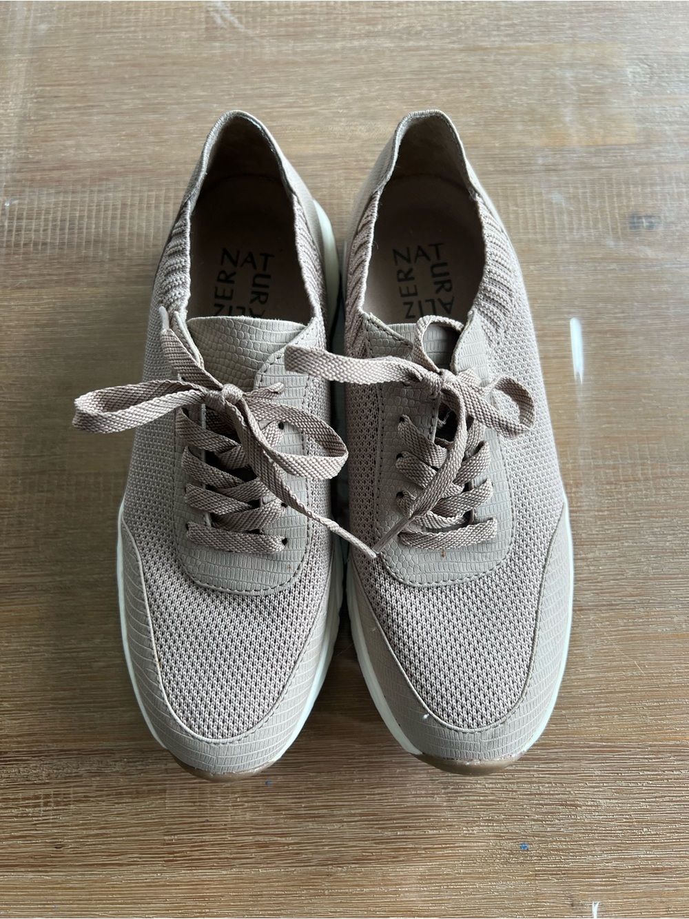 Naturalizer Knit Lace-Up Sneakers in Beige